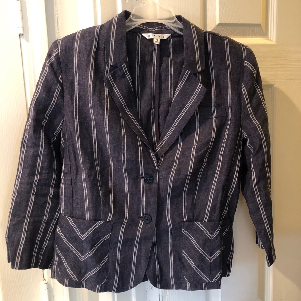 CAbi Navy Linen striped Blazer